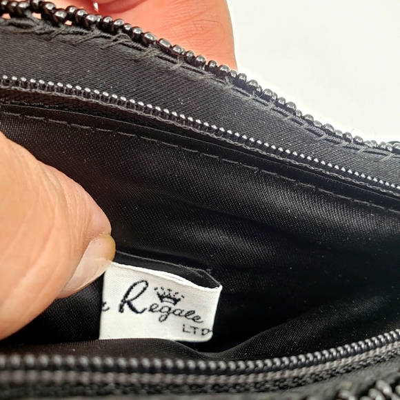 80s La Regale Bag Black Beaded Satin Purse Evening Sparkle Movie Prop Glam Retro - Picture 3 of 5